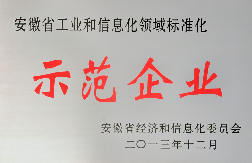我公司入選首批安徽省工業(yè)和信息化領(lǐng)域標(biāo)準(zhǔn)化示范企業(yè)